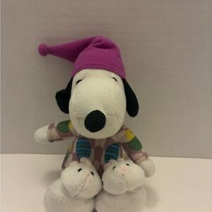Hallmark Nighttime Snoopy 9” Plush with Bunny Slippers, PJs, Purple Nightcap